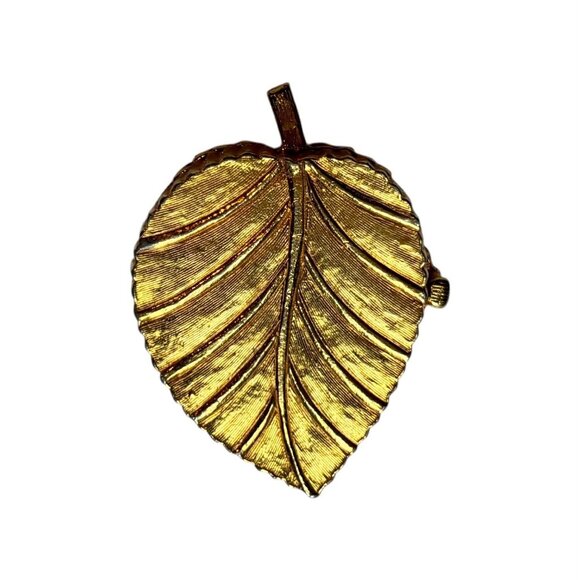 Vintage Florenza Trinket Pill Box Leaf Amethyst Glass Faceted Gold Tone Stashbox - Picture 6 of 10